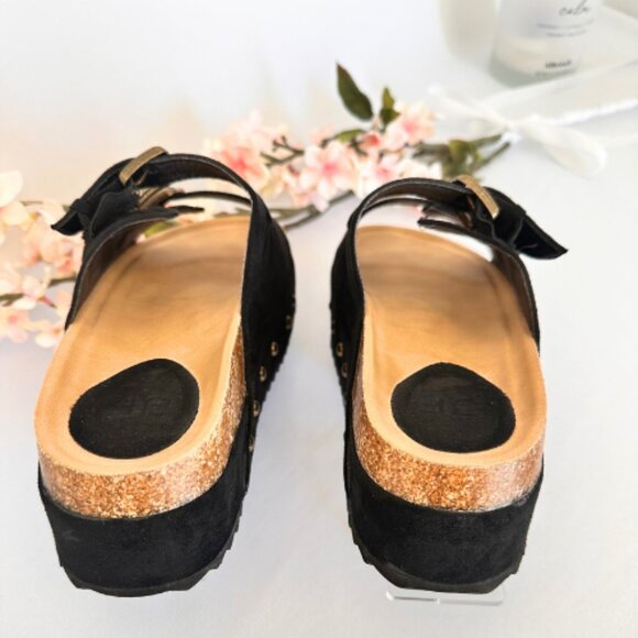 Black Platform Large Buckle Sandals, Size 9 - Picture 5 of 16
